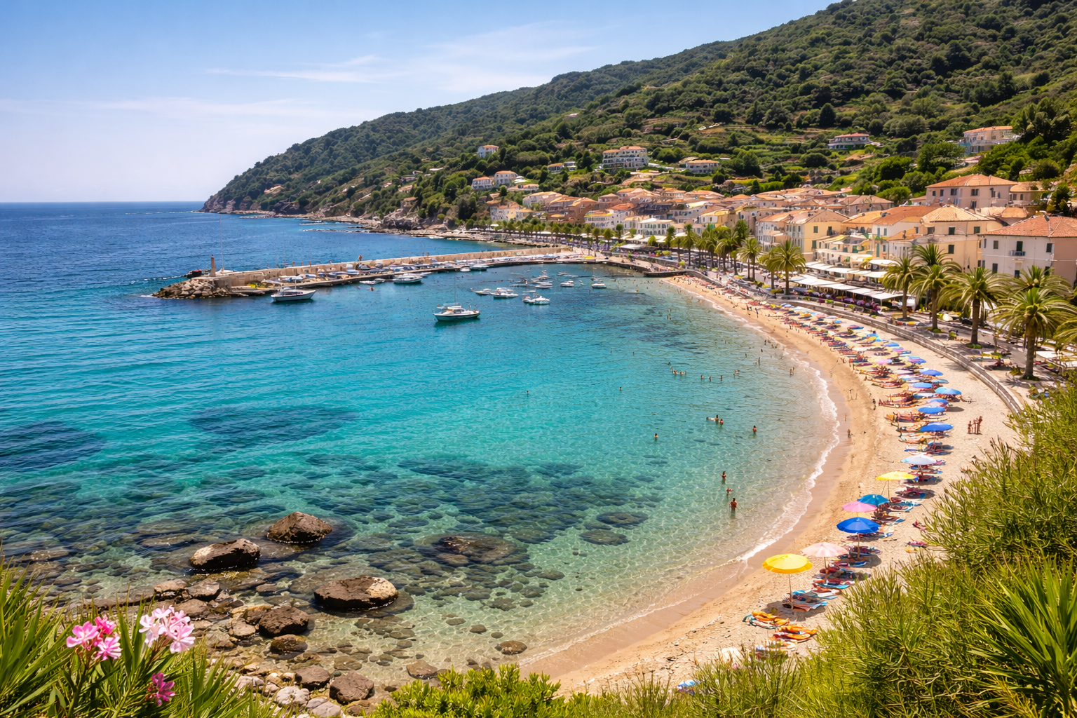 Spiaggia di Cavo all'Elba con vista